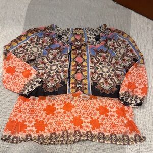 Democracy Boho Peasant Top | Multi-Color Floral Patchwork Print | Size XS